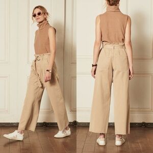 Boyish Clancy Paperbag Pleated Wide Leg Chino Pants Size 28